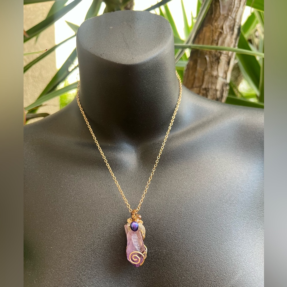 Handmade Amethyst Pendant | Gemstone Accents